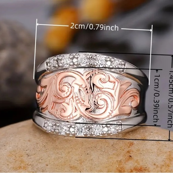 Rose & White Gold Diamond Carved Rin - Picture 2 of 2